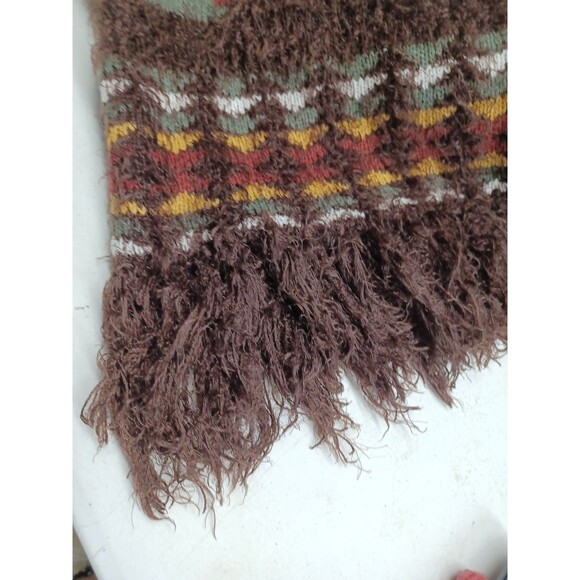 Vtg Rockin'C Southwestern Fuzzy Funky Geometric Brown Sweater Brown Fringed XL - Picture 6 of 8